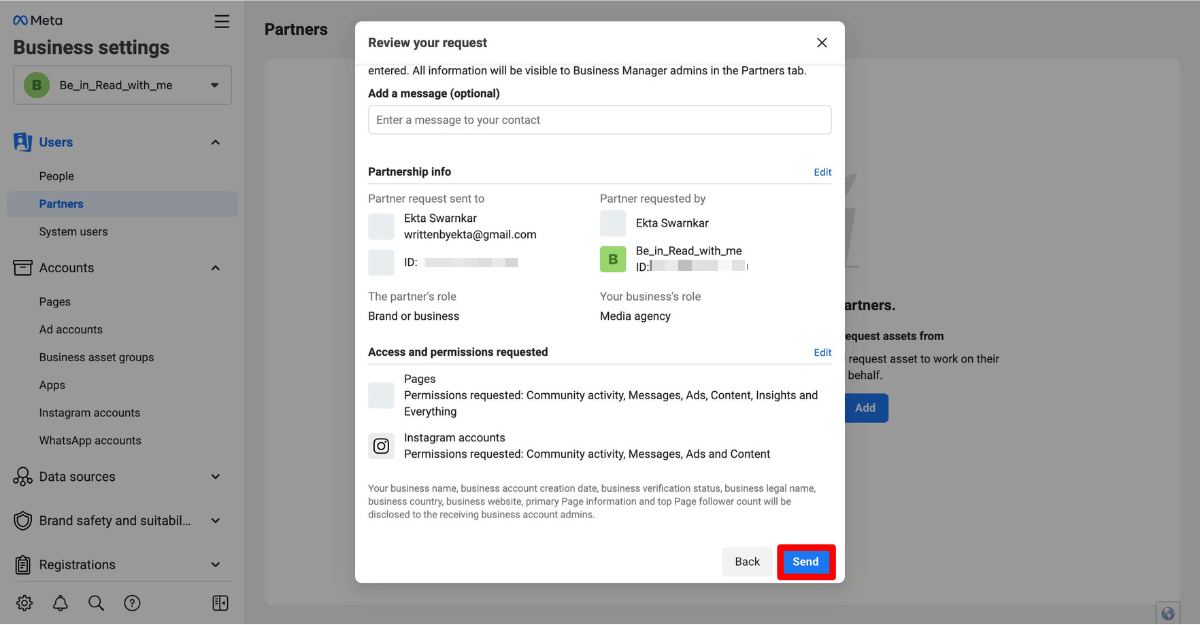 confirm Instagram access reuest